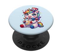 Cute Unicorn Patriotic 4th of July Gift Bubble Boba Tea USA PopSockets Adhesive PopGrip