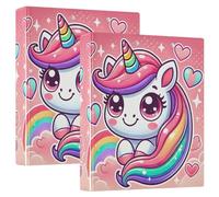 Cute Unicorn Pink 1-1/2 Inch Binders 3 Ring Three Ring Binder Decorative Holds 200 Sheets Basic Binder Organizer for School Office Supplies, 2 Pack