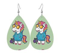 cute unicorn Printed teardrop-shaped leather earrings | High-end design, light luxury earrings