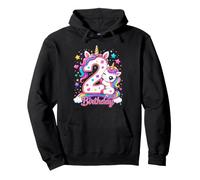 Cute Unicorn Rainbow 2yr 2nd Birthday Two Year Old Girls Pullover Hoodie