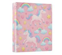 Cute Unicorn Rainbows Pink 3 Rings Binders 1-1/2 Inch, Durable Basic Binders Holds 200 Sheets Round Ring Binder for School Office Home, 1 Pack