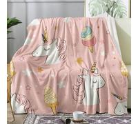 Cute Unicorn Throw Blanket Single Size, Pink Cartoon Fleece Blanket for Bed Sofa Couch, Soft Cozy Flannel, 130x150 cm, Decor & Gifts (R212)