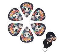 Cute Unicorn with Colorful Hairstyle Printed Guitar Picks 6 Pack with Custom Guitar Pick Organizer Storage Box for Men Women Guitar Accessory