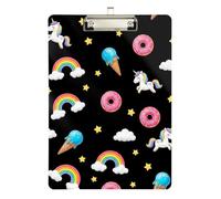 Cute Unicorns Black Acrylic Clipboard Writing Board Hanging Clipboards A4 Standard Size, 12.5 x 9 Inches Silver Clip