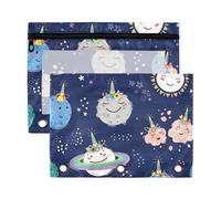 Cute Unicorns Horn Flower Crown Planets Meteorite Pencil Pouches 3 Rings with Clear Window Pencil case Organizer Big Capacity Pockets 3 Hole Punched for Storing School Students Supplies 2 PCS