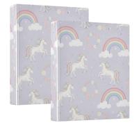 Cute Unicorns Rainbows 3 Rings Binders 1-1/2 Inch Holds 200 Sheets, Cute Binder Three Ring Basic Binder Notebook for School Supplies 2 Pack