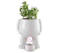 Cute Unique Planter Pots Outdoor - Ceramic Novelty Flower Vase With Drainage Holes | Funny Peeing Pot For Succulents | Indoor Plants & Outdoor Garden, Decorative Quirky Plant Holder