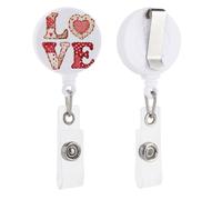 Cute Valentine Word Love Patchwork Style Retractable Badge Holder Reel Clip ID Card Holder for Doctor Nurse Student Office Worker