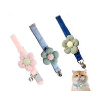Cute Velvet Dog Collar & Cat Collar with Bell - Adjustable Soft Strap with Sunflower Charm, Stylish for Puppy & Kitten, Optional Custom Pet ID Tag - 3 Colours by LisaMo UK (Dark Blue)