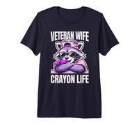 Cute Veteran Wife Crayons Life DD-214 Alumni Hero Raccoon Premium T-Shirt
