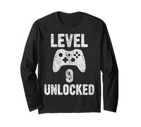 Cute Video Gamer 9th Birthday Gift Level 9 Unlocked Long Sleeve T-Shirt