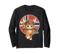 Cute Viking Cat Norway Flag Odin Valhalla Norse Mythology Long Sleeve T-Shirt