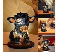 Cute Vintage 3D Highland Cow Table Lamp, USB Bedside Energy-Saving Portable Farmhouse Cow, USB Small Nightstand Lamp, LED Desk Night Light for Bedroom Reading Living Room Nursery Home Office (B)