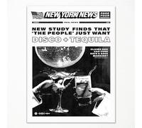 Cute Vintage Disco Headline Poster Prints Funny Black and White New York News Canvas Wall Art Humor Quotes Poster Trendy Retro Music Party Wall Decor for Living Room Bar Cart 16x24in Unframed