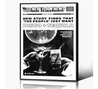 Cute Vintage Disco Headline Poster Prints Funny Black and White New York News Canvas Wall Art Humor Quotes Poster Trendy Retro Music Party Wall Decor for Living Room Bar Cart 12x16in Framed
