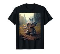 Cute Vintage Steampunk Robot Blue Butterfly Nature Aesthetic T-Shirt