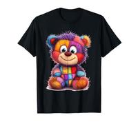 Cute Vintage Teddybear in Patch Work Splash Colours Kids T-Shirt