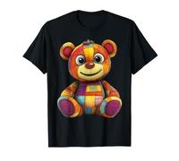 Cute Vintage Teddybear in Patch Work Splash Colours Kids T-Shirt
