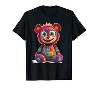 Cute Vintage Teddybear in Patch Work Splash Colours Kids T-Shirt
