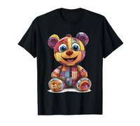 Cute Vintage Teddybear in Patch Work Splash Colours Kids T-Shirt