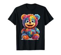 Cute Vintage Teddybear in Patch Work Splash Colours Kids T-Shirt