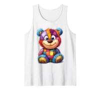 Cute Vintage Teddybear in Patch Work Splash Colours Kids Tank Top