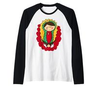 Cute Virgin Mary Cartoon Guadalupe Devotion in Kawaii Form Raglan Baseball Tee