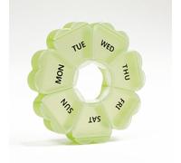 Cute Vitamin Container for Travel - Fun Circular Pill Box, 7 Day Weekly Organizer, Heart Pill Case, Portable Medicine Pill Organizer Cute for Supplements & Pills (Green1)