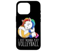 Cute Volleyball Unicorn I Just Wanna Play Volleyball Case for iPhone 16 Pro