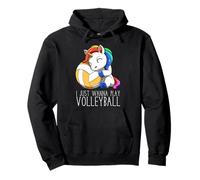 Cute Volleyball Unicorn I Just Wanna Play Volleyball Pullover Hoodie