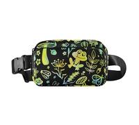 Cute Waist Bag Fanny Pack for Men Women Water Resistant Croose Body Purse with Adjustable Strap for Travel Gym Work Frogs Mushrooms Moths Safari Butterflies Neon