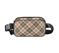 Cute Waist Bag Fanny Pack for Women Men Mini Bum Belt Bag with Adjustable Strap for Workout Running, Buffalo Plaid Check Tartan Scotland Cream Pink Brown, 8" x 5.3" x 2.3", Retro, Buffalo Plaid Check