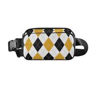 Cute Waist Bag Fanny Pack for Women Men Multipurpose Belt Bag with Adjustable Strap for Travel, Argyle Buffalo Plaid Tartan Check Scotland Black Yellow, 8" x 5.3" x 2.3", Retro, Argyle Buffalo Plaid