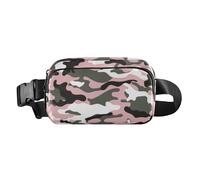 Cute Waist Pack Crossbody Bag Women Men Camouflage Peach White Water Resistant Chest Bag Belt Bag with Adjustable Strap for Travel Gym Work, Camouflage Peach white, 8" x 5.3" x 2.3", Art Deco