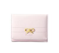 Cute Wallet Coquette Bow Small Wallet Tri-folded Aesthetic Bifold RFID Blocking Card Holder Leather Mini Short Coin Purse with ID Window for Women Girls Ladies, Pink