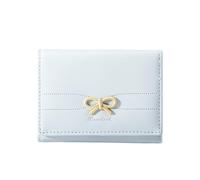 FEIBOON Cute Wallet Coquette Bow Small Wallet Tri-folded Aesthetic Bifold RFID Blocking Card Holder Leather Mini Short Coin Purse with ID Window for Women Girls Ladies, Blue, Classic