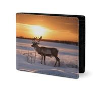 Cute Wallet Twill Leather Card Holder Fashio Deer on Snowfield in Sunrise Printing Small Wallet Suitable For Daily Travel, style, One Size, Twill Leather Wallet