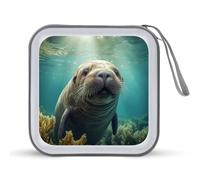 Cute Walrus Fishes CD Case 40 Capacity Plastic DVD Storage Box Sleeves Zippered Wallet