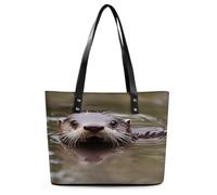 Cute Water Tower Tote Bag Large Soft Leather Purse with Zipper Lightweight Ladies Shoulder Handbag