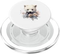 Cute Watercolor Baby Bear Cub Floral Design PopSockets PopGrip for MagSafe