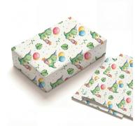 Cute Watercolor Baby Dinosaur Birthday Wrapping Paper for Men and Boys, 2 Folded Sheets Thick Kraft Mens Wrapping Paper, Jungle Gift Wrap for Toddler Son Nephew Party