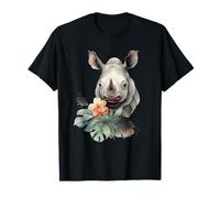 Cute Watercolor Baby Rhino Tropical Floral Jungle Art T-Shirt