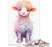 Cute Watercolor Baby Sheep Puzzles 500 Pieces Wooden Puzzles Puzzle Jigsaws for Adults for Adults& Teens Age 12 Years Up 500pcs (52x38cm)