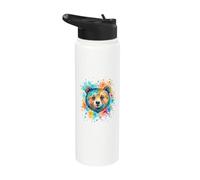 Cute Watercolor Bear Colorful Splatter Artwork Stainless Steel Insulated Water Bottle