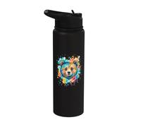 Cute Watercolor Bear Colorful Splatter Artwork Stainless Steel Insulated Water Bottle