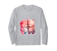 Cute Watercolor Bears Hugging Love Hearts Design Long Sleeve T-Shirt