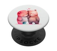 Cute Watercolor Bears Hugging Love Hearts Design PopSockets Adhesive PopGrip