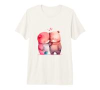 Cute Watercolor Bears Hugging Love Hearts Design Premium T-Shirt