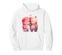 Cute Watercolor Bears Hugging Love Hearts Design Pullover Hoodie