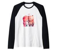 Cute Watercolor Bears Hugging Love Hearts Design Raglan Baseball Tee